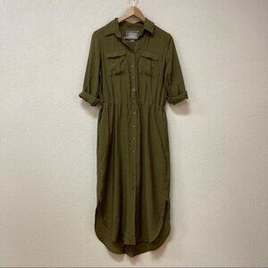 Maeve Anthropologie Green Sheer Button Down Dress Sz 0